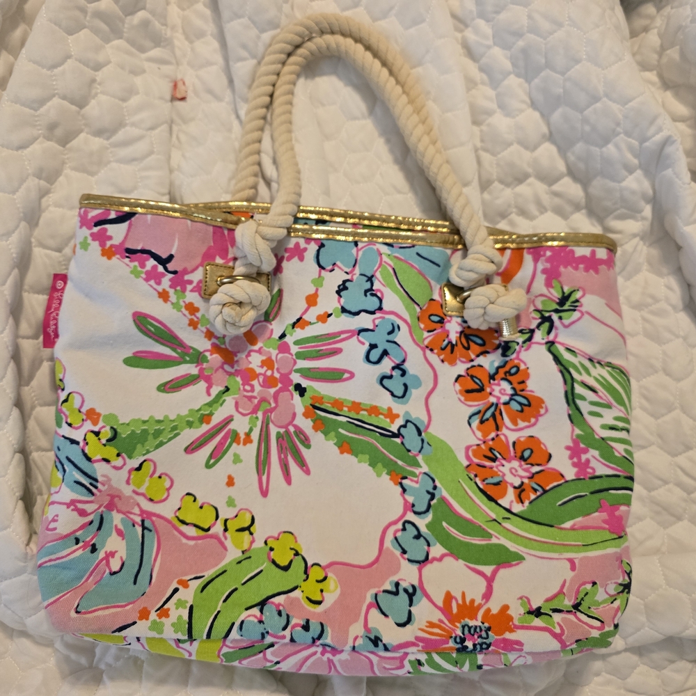 Lilly Pulitzer Pink and Green Tropical Tote Bag
